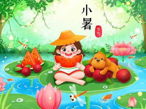 吃瓜娃娃插画素材,趣味插画中的欢乐时光